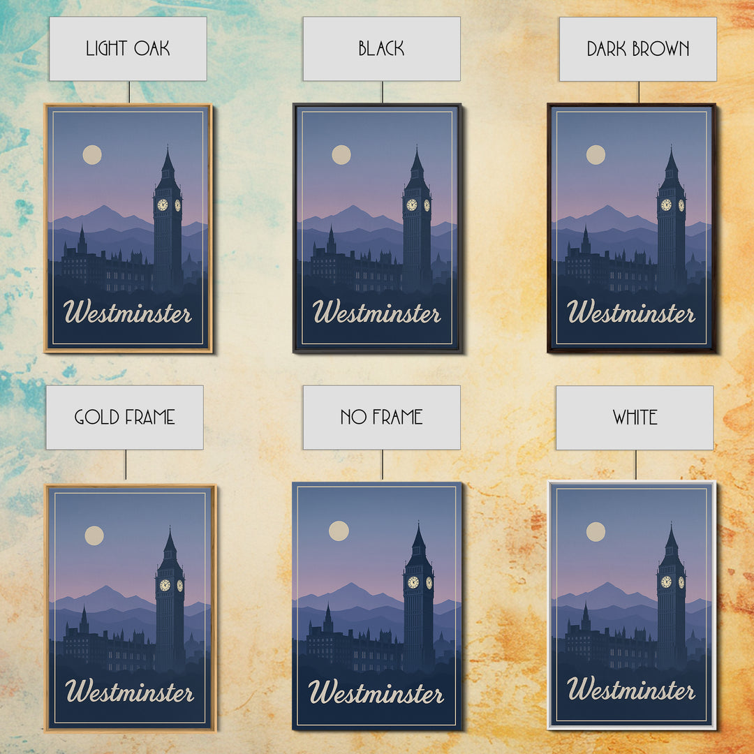 Westminster Travel Poster, Canvas Print, Mid Century City Wall Art, Westminster Travel Art, City Travel Prints, Home Office Decor