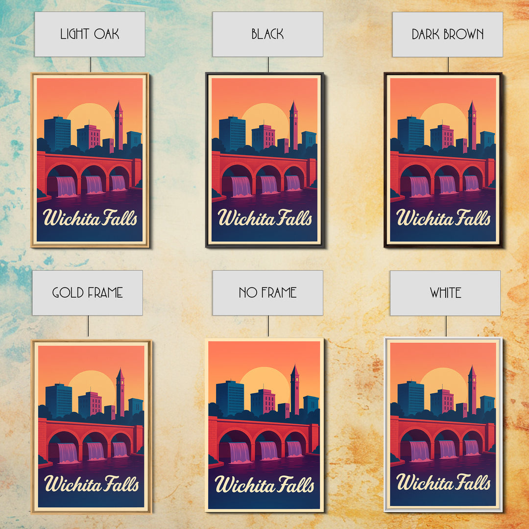 Wichita Falls Texas Travel Poster, Canvas Print, Retro Sunset Skyline Art, Wichita Falls City Art, City Art Print, Travel Poster Art