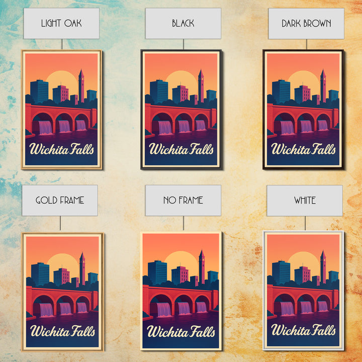 Wichita Falls Texas Travel Poster, Canvas Print, Retro Sunset Skyline Art, Wichita Falls City Art, City Art Print, Travel Poster Art
