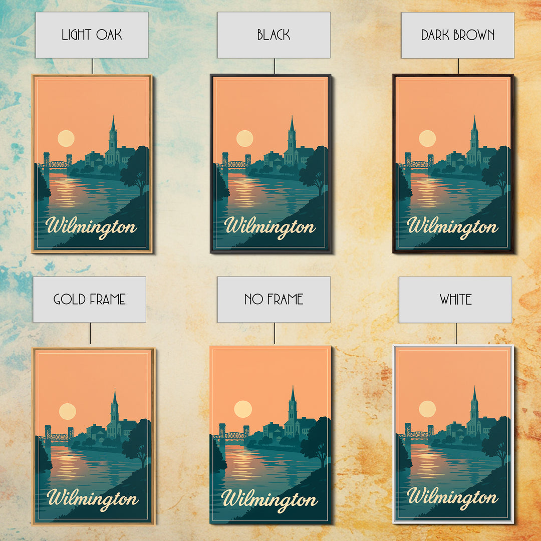 Wilmington North Carolina Travel Poster, Canvas Print, Mid Century City Wall Art, Wilmington Art Print, Wall Art, Watercolor Skyline Art
