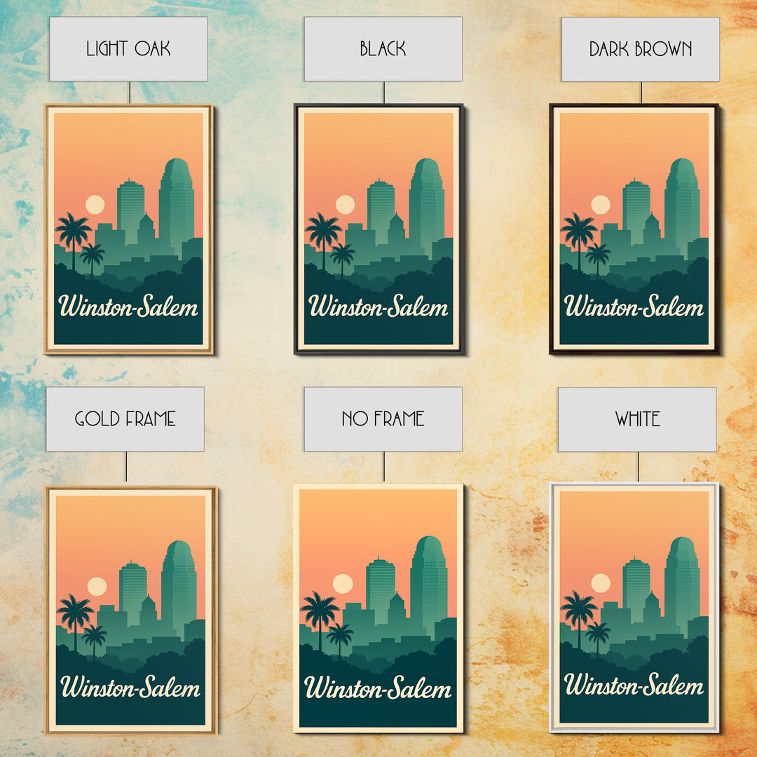 Winston Salem North Carolina Travel Poster, Canvas Print, Sunset Skyline Art, Winston Salem Wall Art, Art Print, Watercolor Skyline Art
