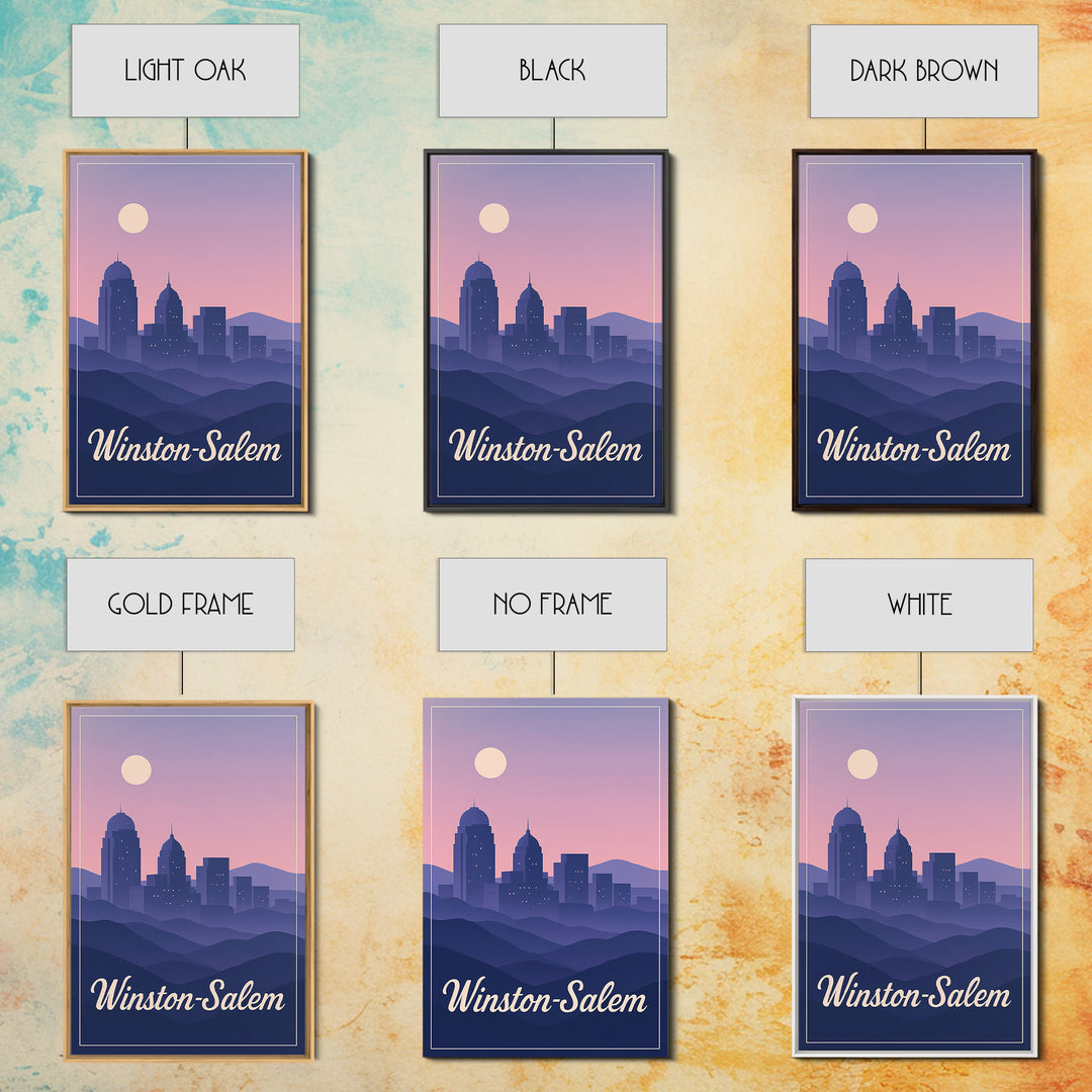 Winston Salem Travel Poster, Framed Canvas Print, Retro Sunset Skyline Art, Winston Salem Poster Print, Retro Travel Print, Fine Art Print