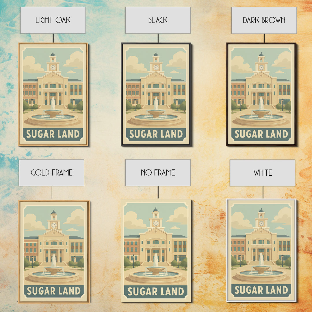 Sugar Land Texas Travel Poster, Canvas Print, Retro Poster Art, Sugar Land Wall Art, Retro Travel Print, City Travel Prints, Wall Art