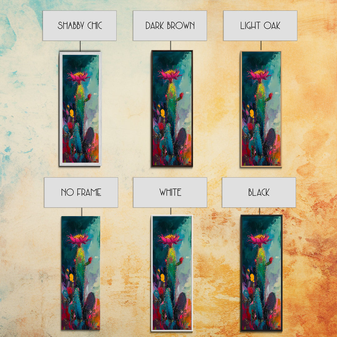 Abstract Desert Cactus Wildflower Art Framed Canvas Print | Southwest Wall Art | Botanical Prints | Boho Wall Art | Moody Art