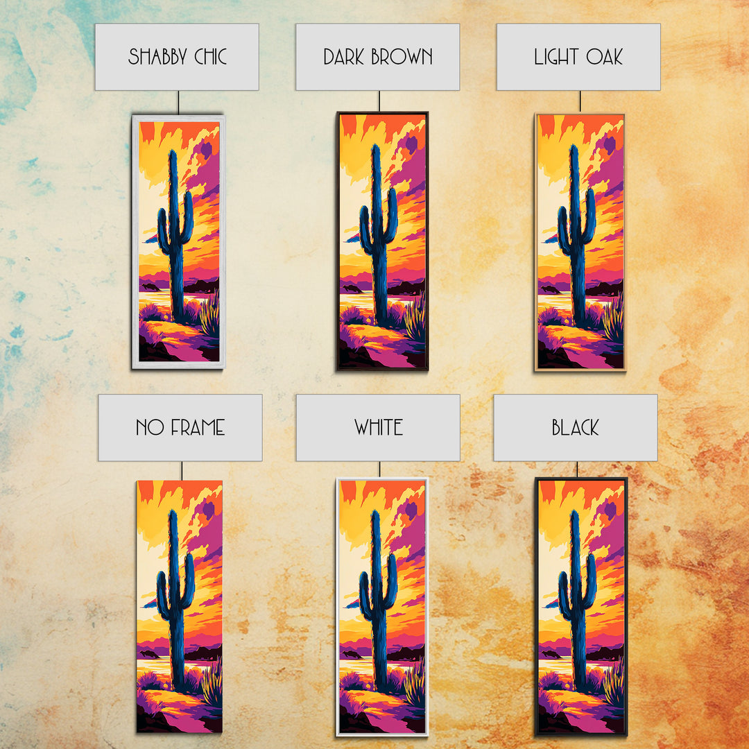 Night Sky Cactus Framed Canvas Print floral desert painting pink orange wall art moody art guest room art