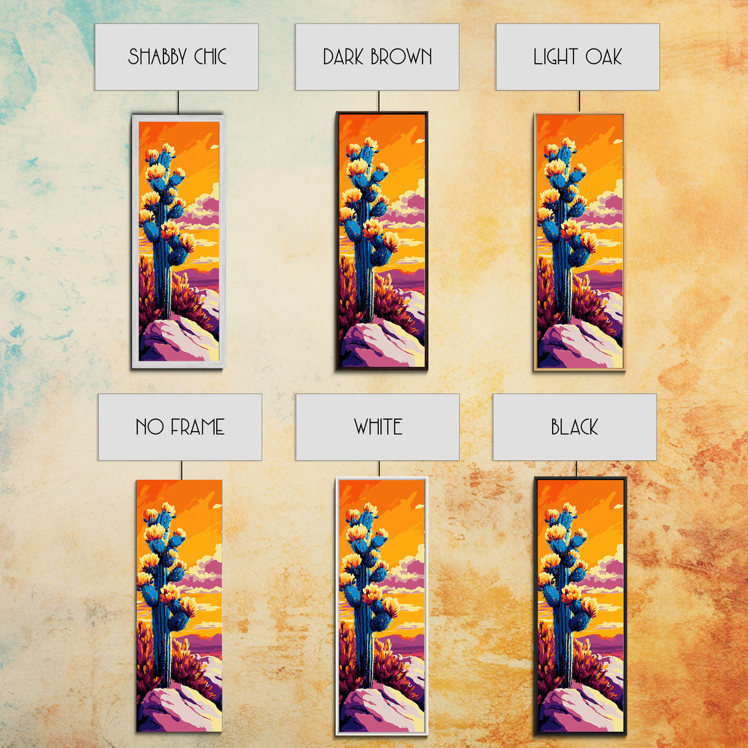 Blooming Cactus Sunset Canvas Print Southwest Wall Art Botanical Prints Vibrant Desert Painting Extra Wide Art