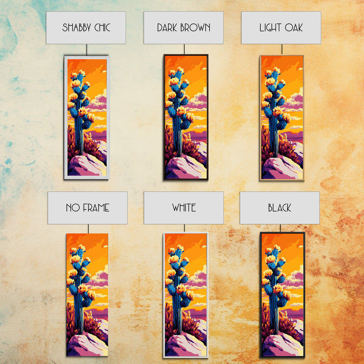 Blooming Cactus Sunset Canvas Print Southwest Wall Art Botanical Prints Vibrant Desert Painting Extra Wide Art