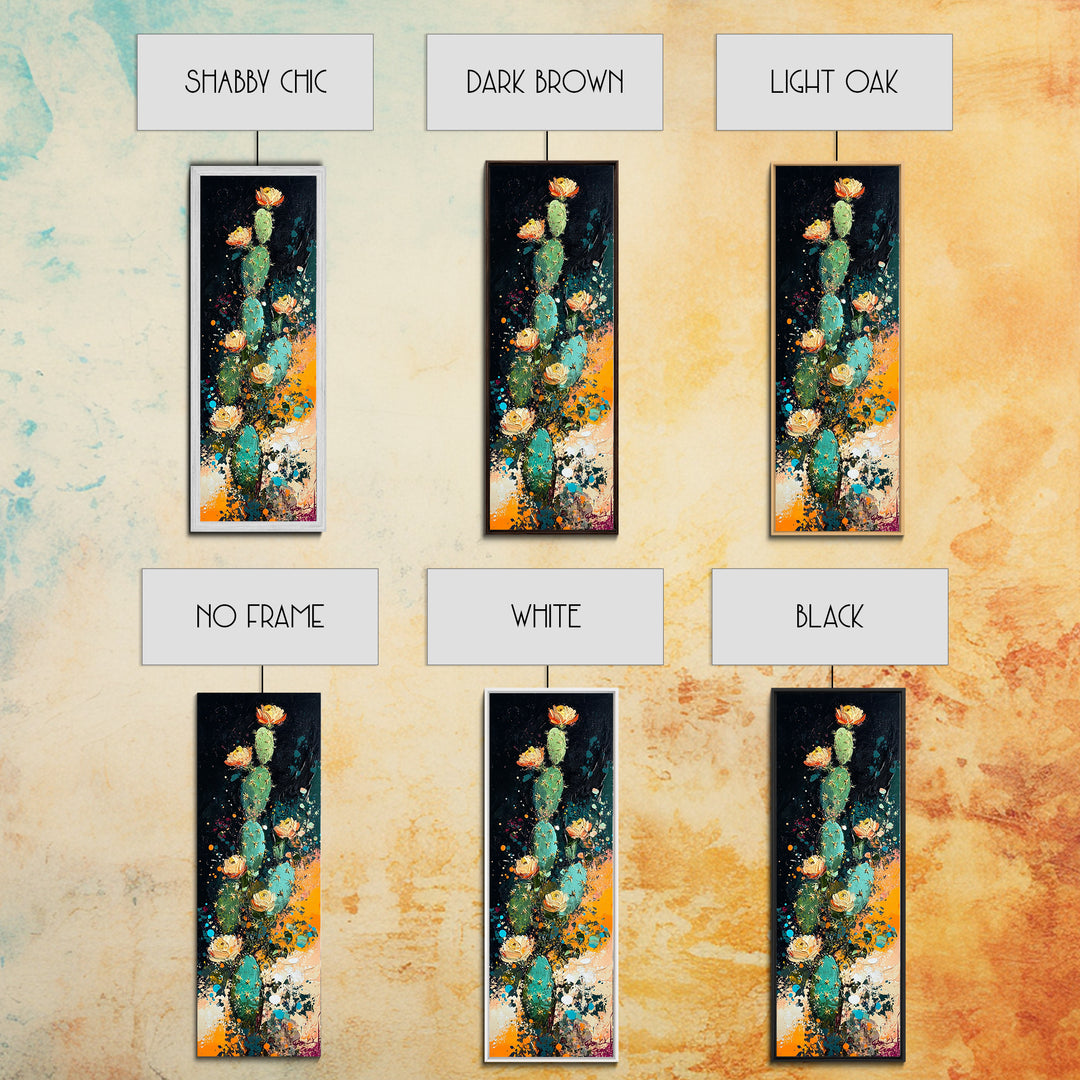 Desert Cactus Bloom Framed Canvas Print Southwest Wall Art Tall Narrow Art Rustic Decor Wildflower Painting