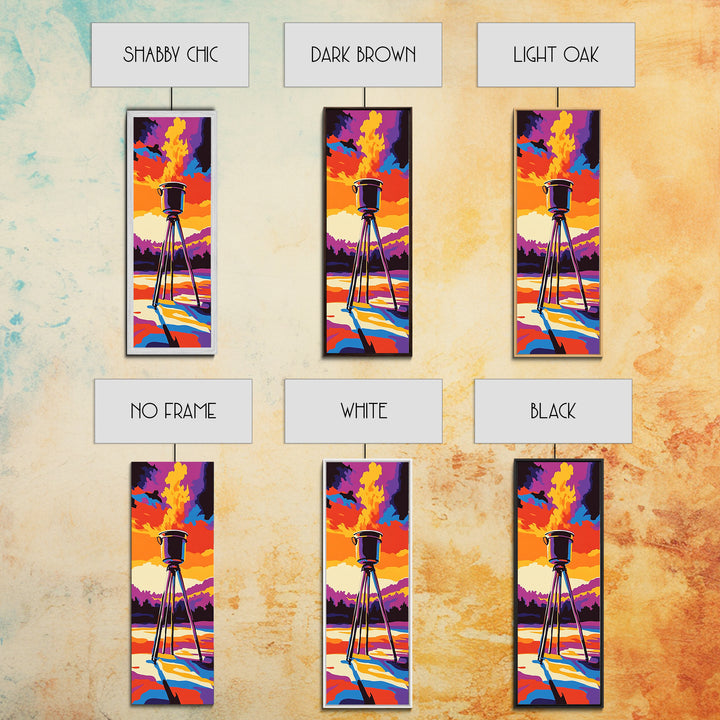 Campfire Under Sunset Framed Canvas Print Southwest Wall Art Rustic Art Moody Art Tall Skinny Art Living Room Art