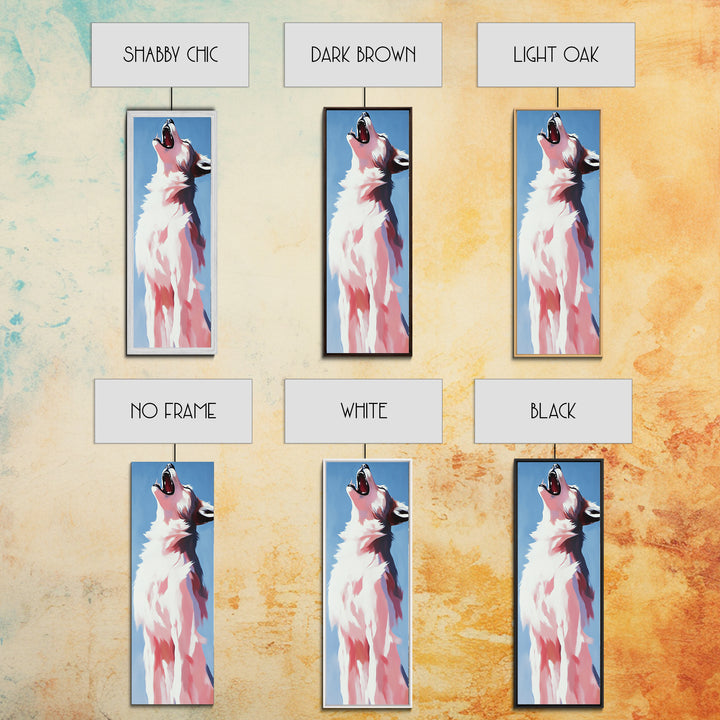 Majestic White Wolf Canvas Print moody art, minimalist art, vertical wall art, wabi sabi art, extra wide art, panoramic art, rustic wall art, wildlife painting, bedroom art, therapy art