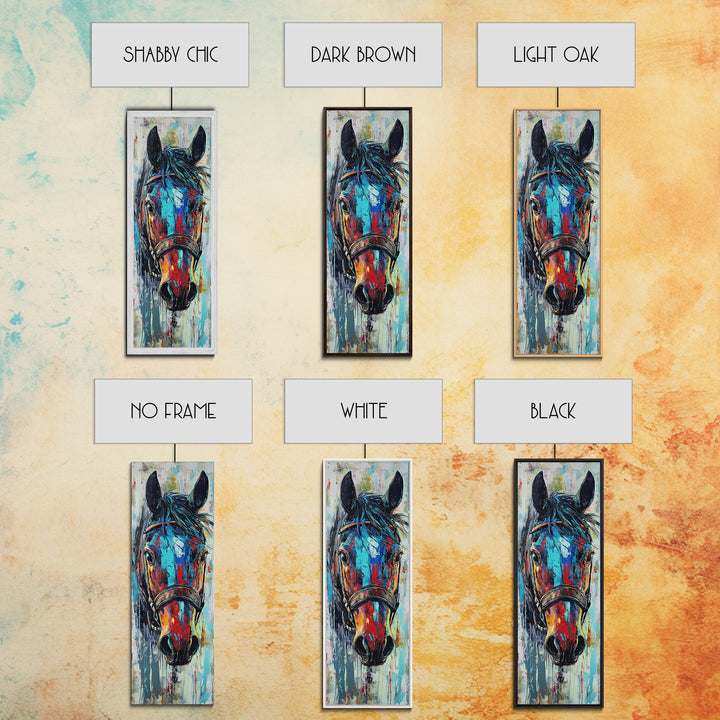 Abstract Horse Portrait Framed Canvas Print Moody Art Rustic Wall Art Southwest Wall Art Extra Tall Narrow Art