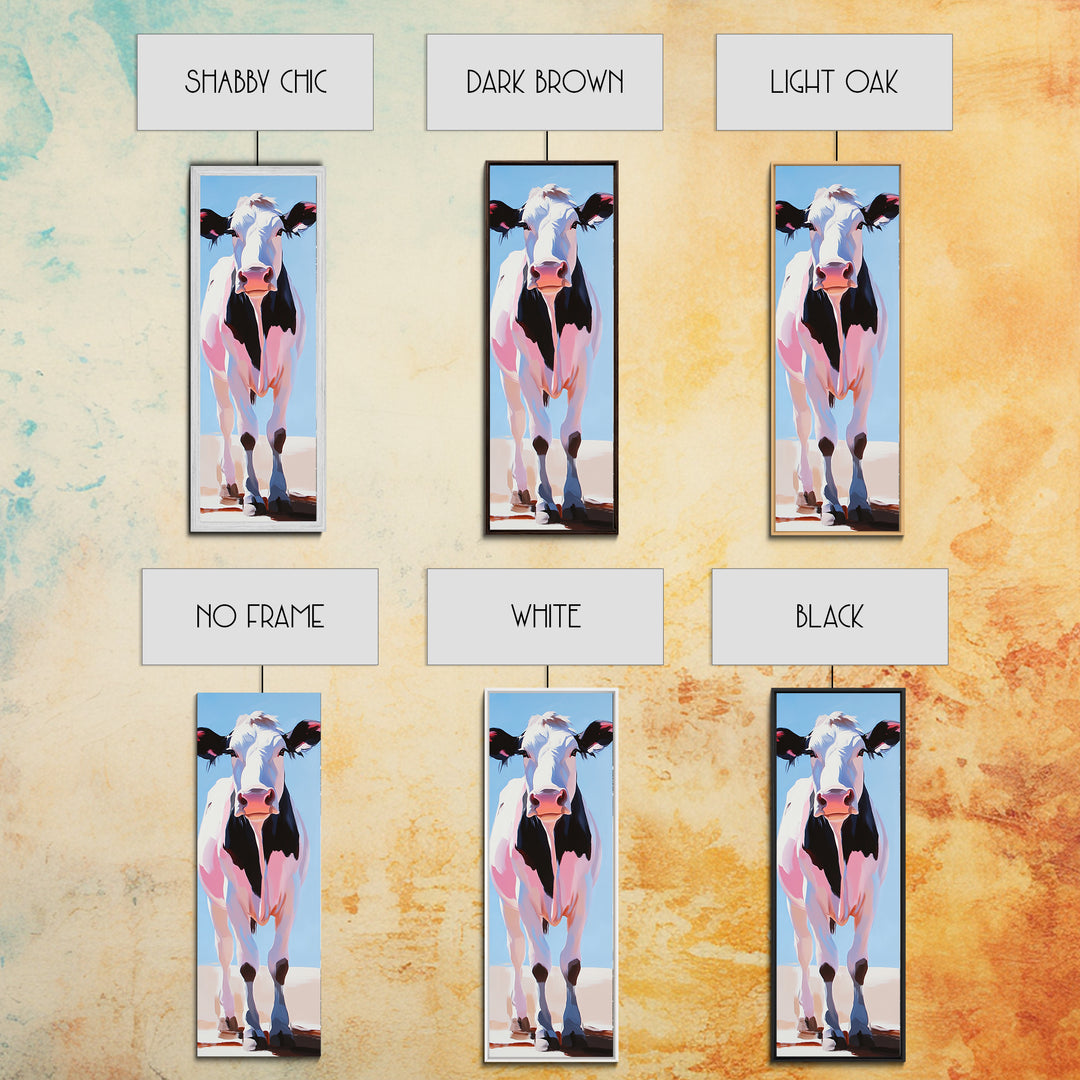 Black and White Cow Portrait Framed Canvas Print farmhouse art, rustic decor, barn landscape oil painting, living room art, boho art