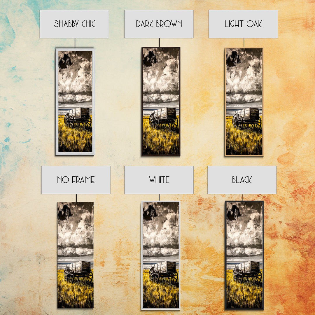 Black and White Wagon Canvas Print farmhouse art, rustic wall art, barn landscape oil painting, extra wide art, southwest wall art