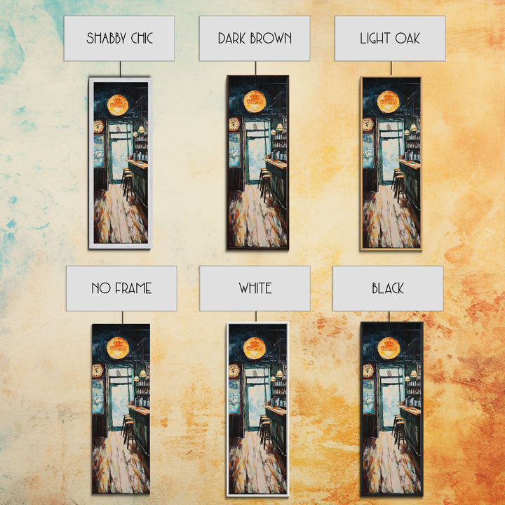 Rustic Bar Scene Framed Canvas Print, Espresso Martini Wall Art, Moody Art, Long Narrow Wall Art, Rustic Decor, Above Sofa Art, Gift Idea