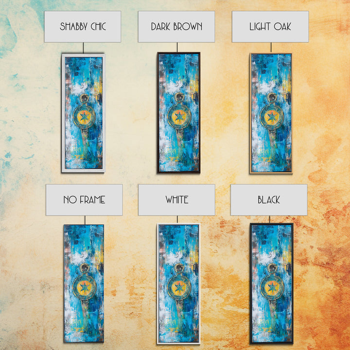 Compass Wall Art Framed Canvas Print, Nautical Wall Art, Blue and Green Wall Art, Coastal Decor, Rustic Art, Extra Wide Art, Farmhouse Art