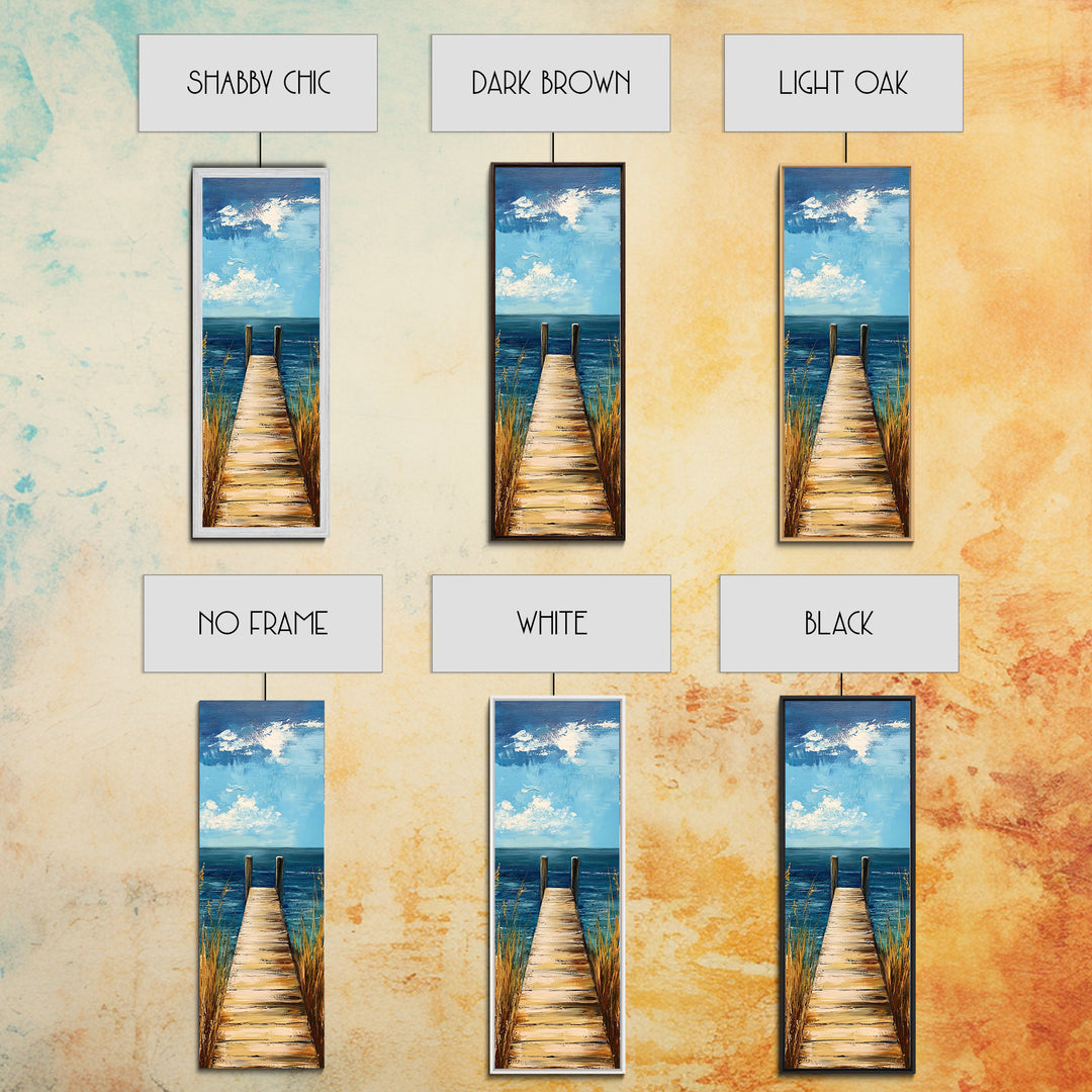 Coastal Dock Painting Framed Canvas Print, Nautical Decor, Coastal Landscape Art, Seascape Painting, Blue and Green Wall Art, Bedroom Art