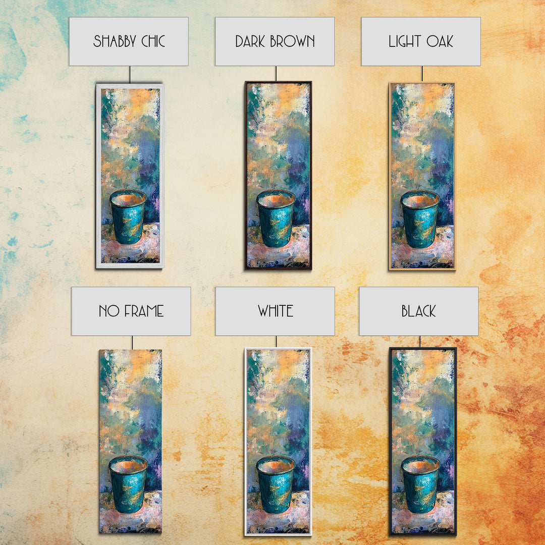 Abstract Blue Cup Framed Canvas Print rustic art farmhouse art coastal cowgirl wall art teal wall art kitchen decor wabi sabi wall art