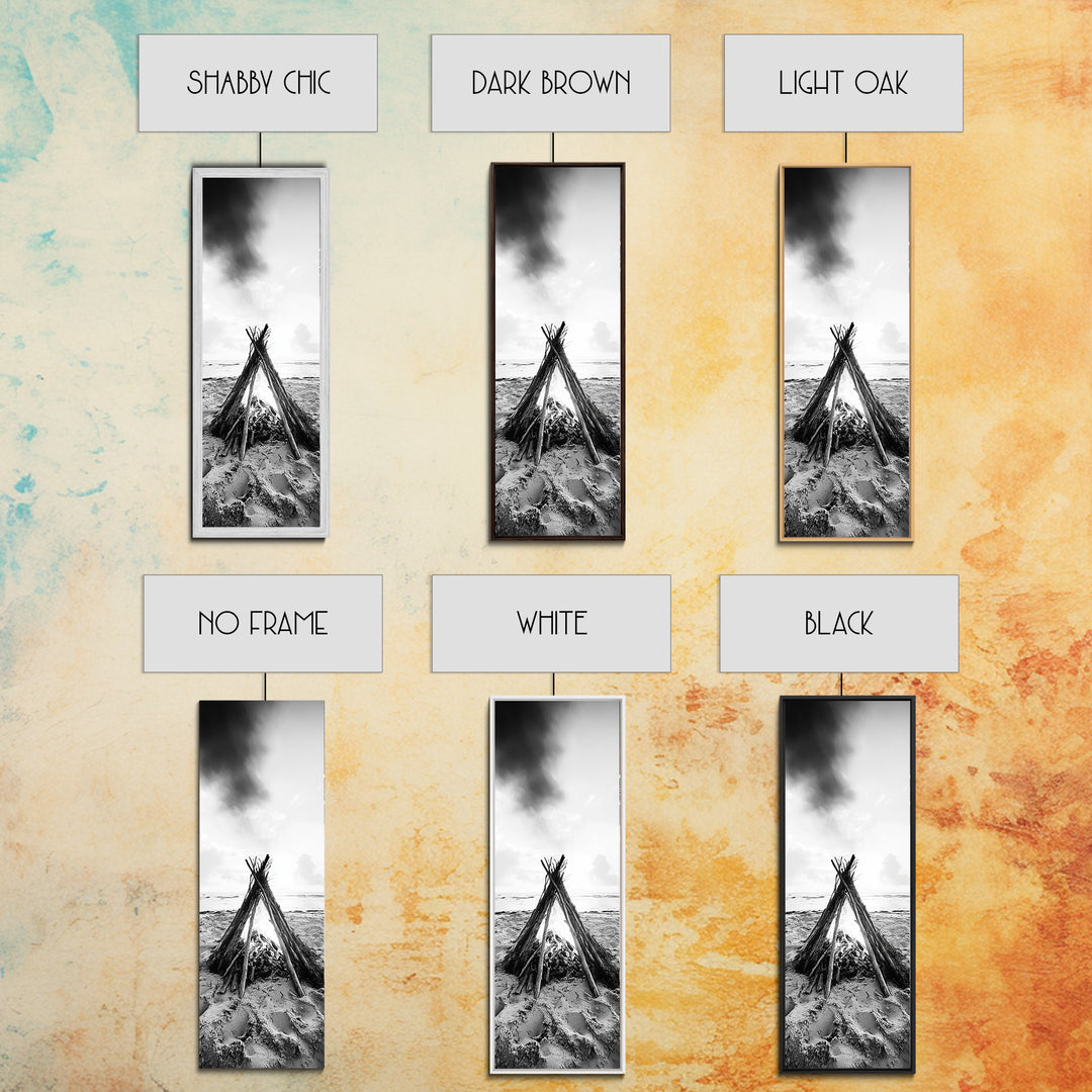 Beach Bonfire, Minimalist Art, Framed Canvas Print, nautical wall art, rustic decor, coastal painting, zen wall art, moody art, minimalist art