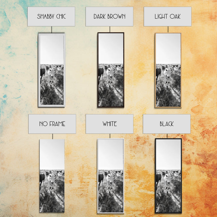 Running Cattle, Framed Canvas Print, rustic western wall art, cowboy décor, farmhouse art, above sofa art, panoramic painting, country home decor