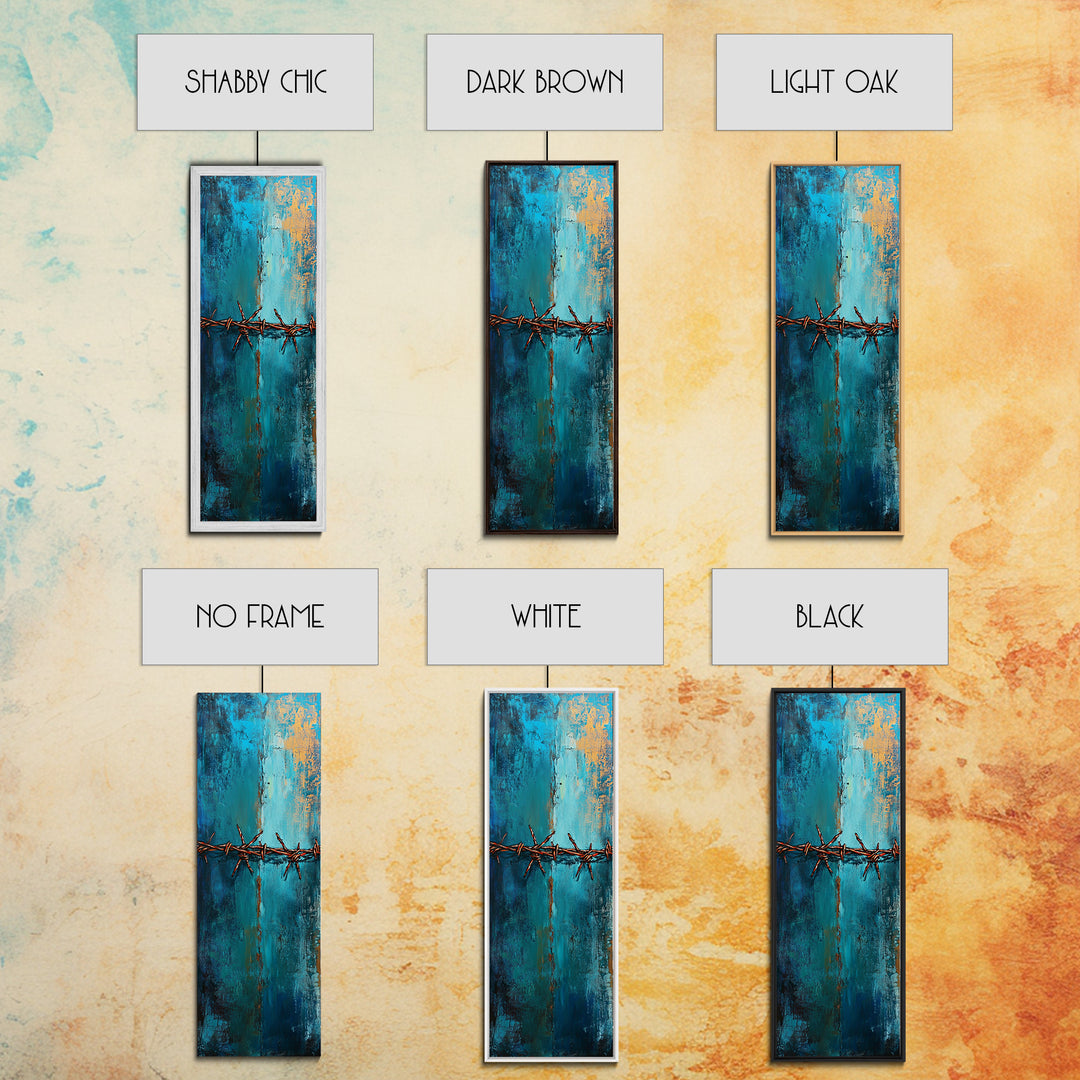 Barbed Wire Abstract Framed Canvas Print, rustic wall art, southwest wall art, geometric wall art, teal wall art, farmhouse décor, gift idea