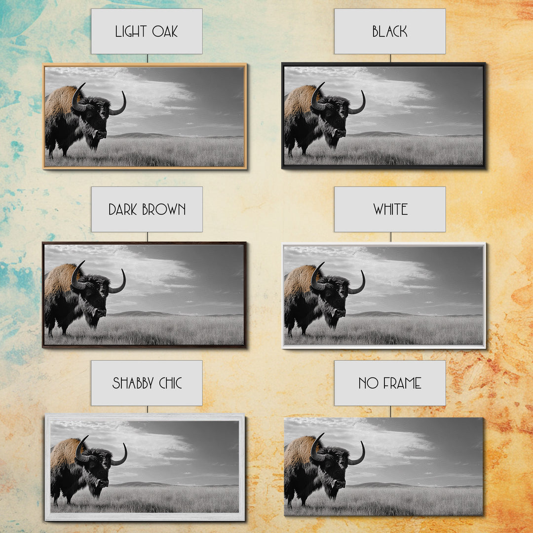 Buffalo Wall Art Canvas Print | Rustic Farmhouse Decor | Western Landscape Art | Moody Wall Art | Extra Wide Art | Nature Lover Gift