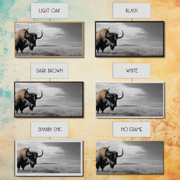 Buffalo Wall Art Canvas Print | Rustic Farmhouse Decor | Western Landscape Art | Moody Wall Art | Extra Wide Art | Nature Lover Gift