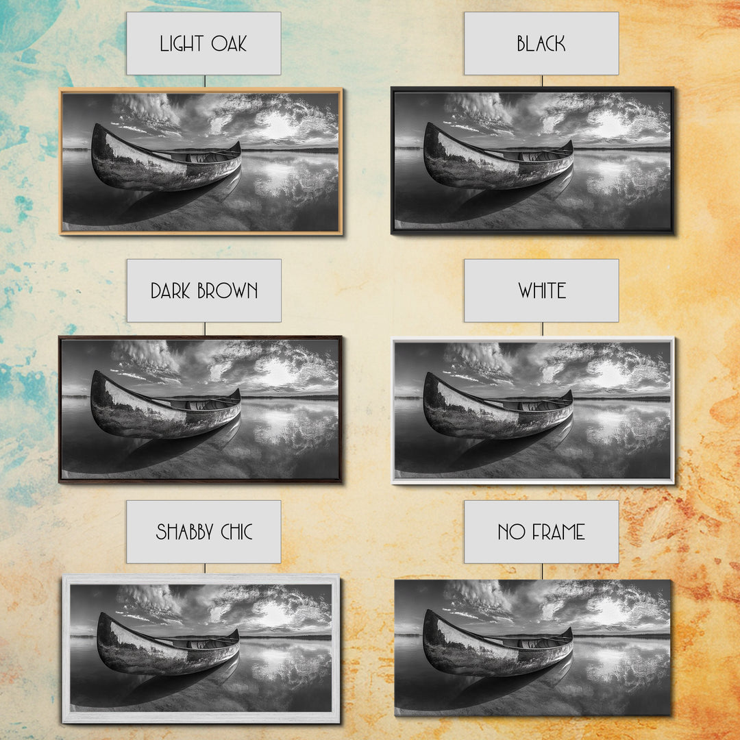 Canoe, Nautical Decor, Lake Tahoe Art, Coastal Wall Art, Above Couch Art, Rustic Art, Panoramic Painting, Framed Canvas Print