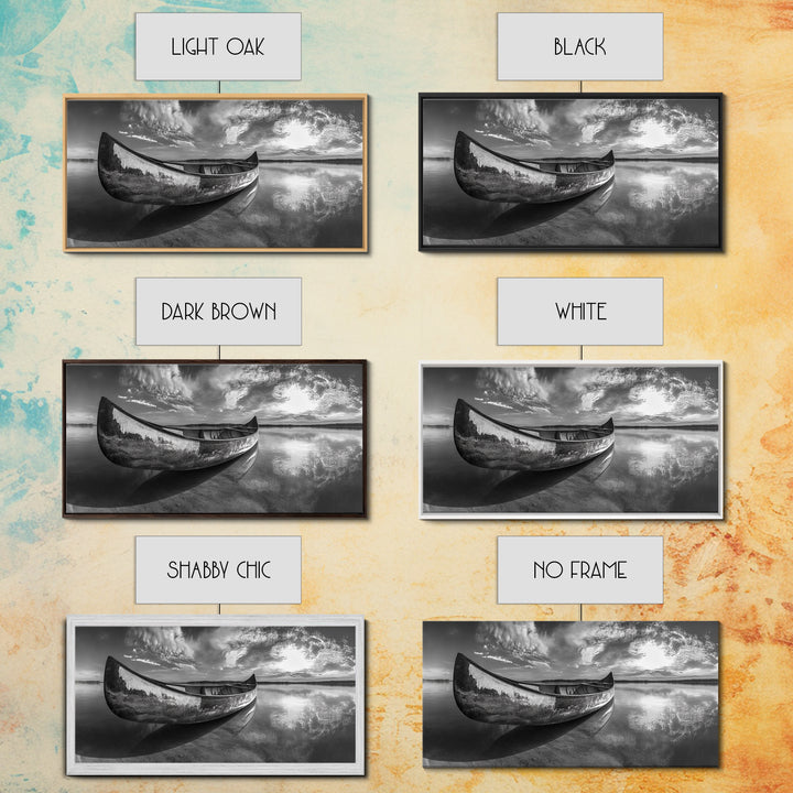 Canoe, Nautical Decor, Lake Tahoe Art, Coastal Wall Art, Above Couch Art, Rustic Art, Panoramic Painting, Framed Canvas Print