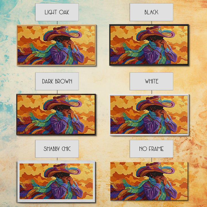 Bold Cowboy Portrait, western art, chicano art, rustic wall art, southwest wall art, moody art, colorful oil painting, canvas print