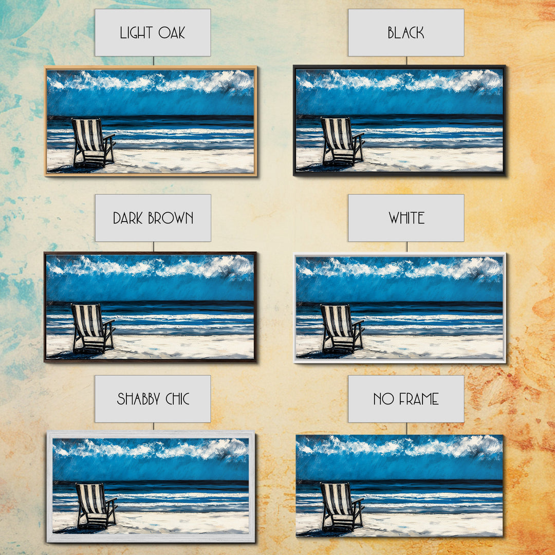 Beach Chair, coastal decor, nautical painting, seascape painting, ocean view, lake Tahoe art, blue and green wall art, Framed Canvas Print, surf