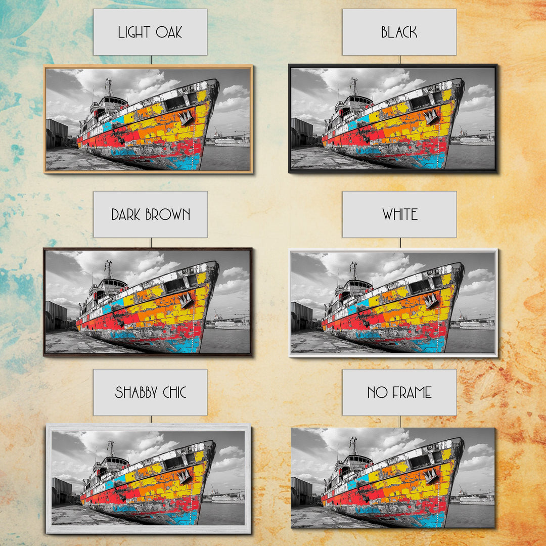 Colorful Rusted Ship Canvas Print | Nautical Wall Art | Coastal Painting | Moody Art | Extra Wide Art | Above Sofa Art | Wabi Sabi Art