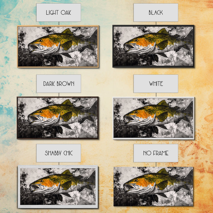 Trout Fish Art, Rustic Fishing Wall Art, Wildlife Painting, Extra Wide Art, Nature Lover Gift, Framed Canvas Print, Cabin Wall Decor