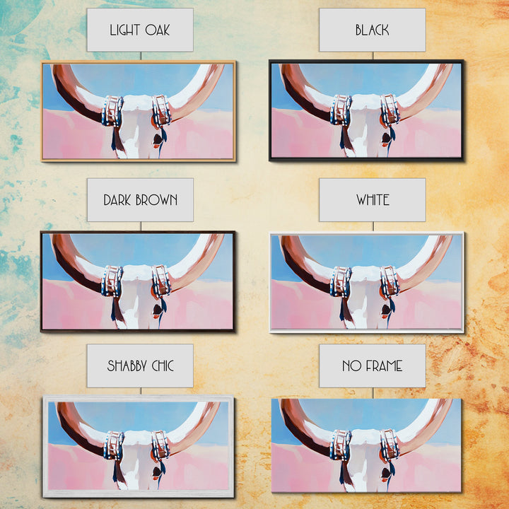 Bull Skull, Skull Art, Rustic Wall Art, Wabi Sabi Art, Southwest Wall Art, Long Narrow Wall Art, Canvas Print, Farmhouse Art, Extra Wide Art