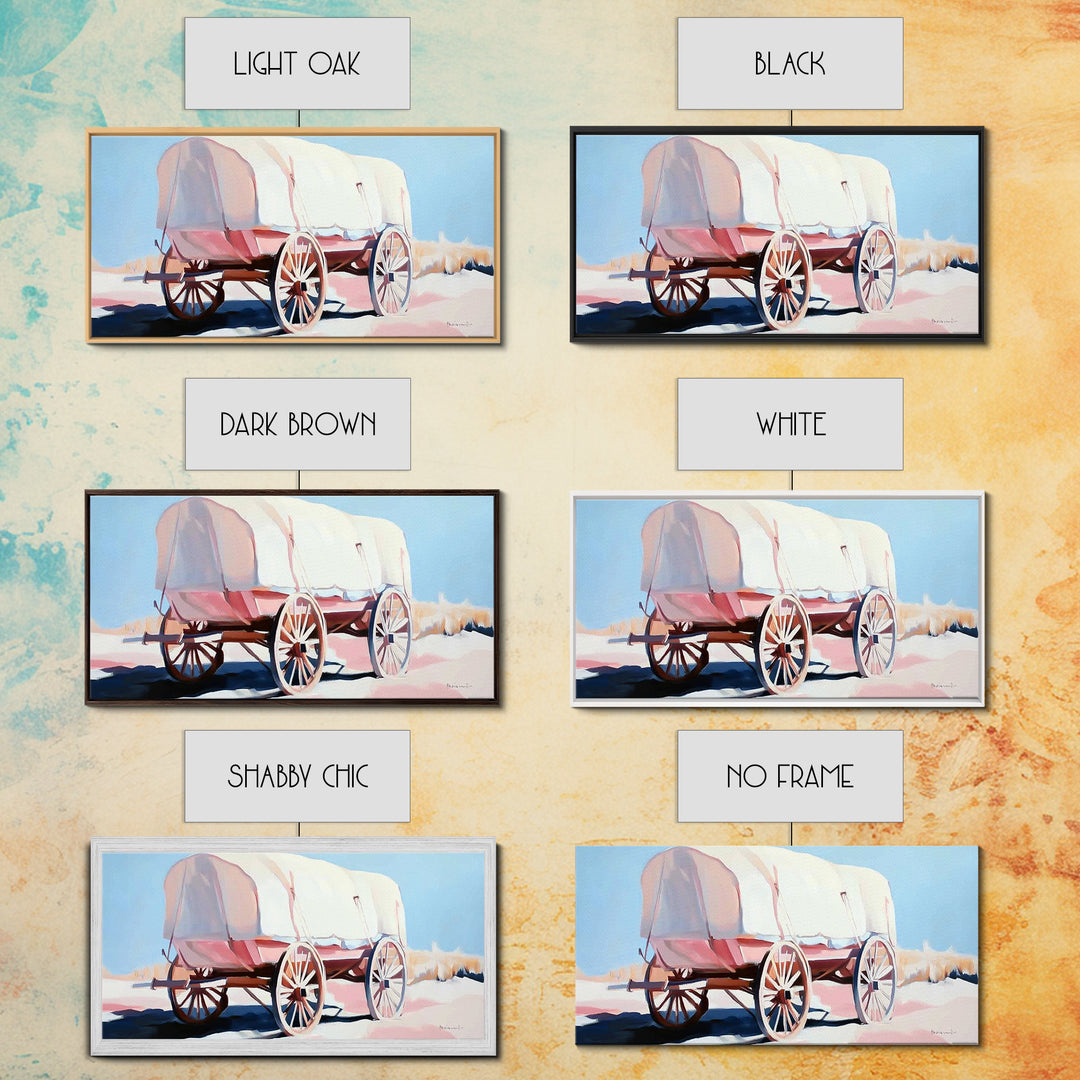 Covered Wagon, Vintage Western Art, Rustic Wall Art, Farmhouse Art, Coastal Cowgirl Wall Art, Light Pink Wall Art, Framed Canvas Print, Extra Wide Art