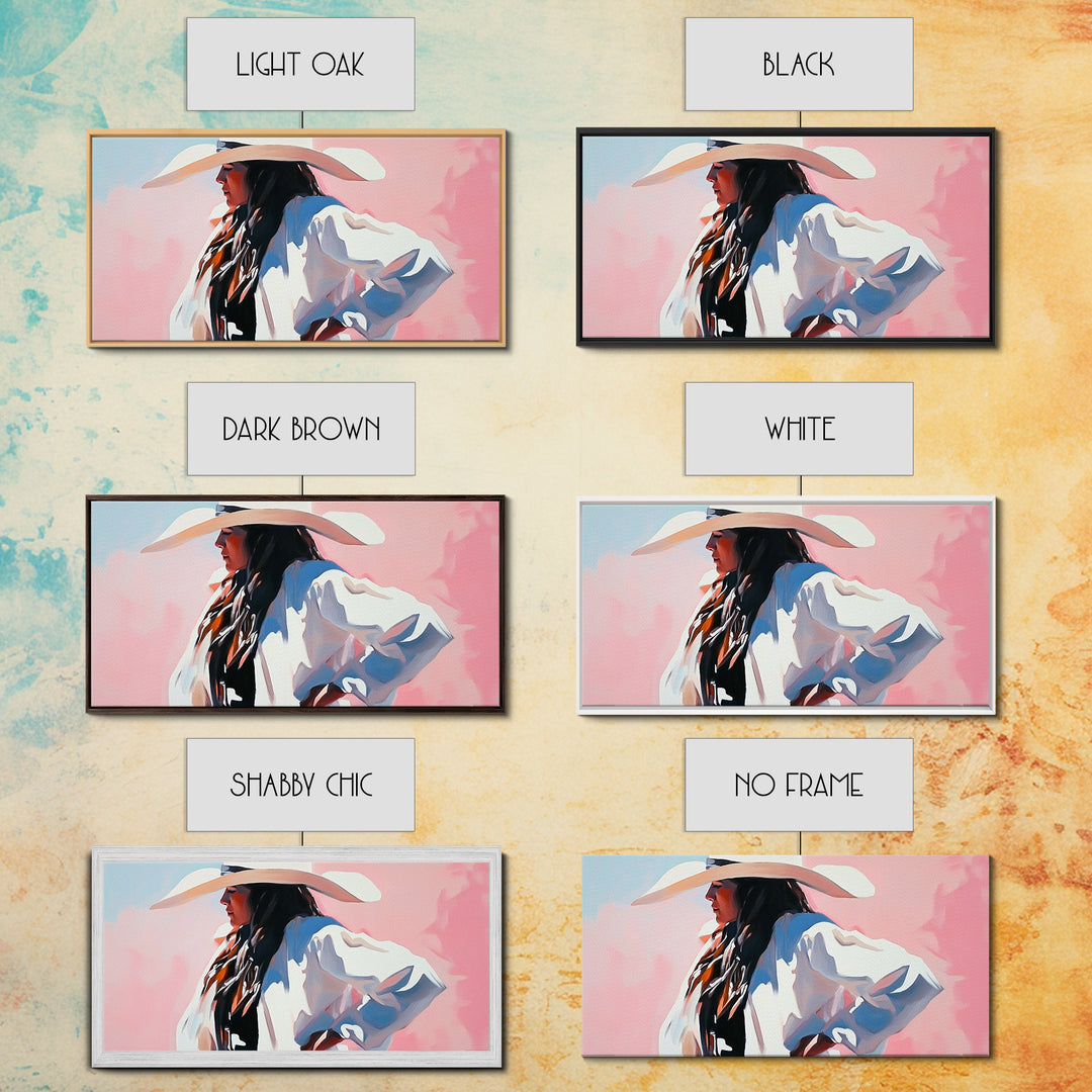 Cowgirl in White, Black Cowgirl Painting, Coastal Cowgirl Wall Art, Rustic Decor, Light Pink Wall Art, Canvas Print, Bedroom Art, Moody Art