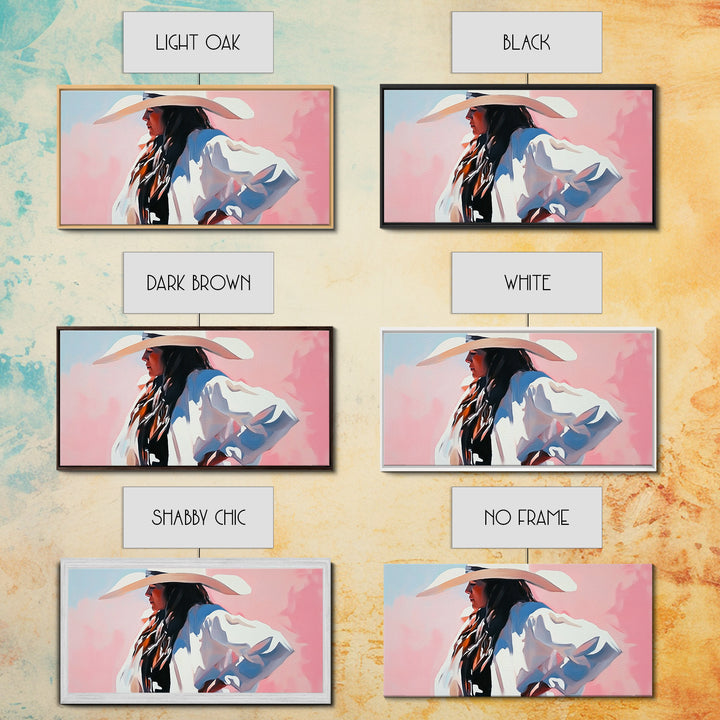 Cowgirl in White, Black Cowgirl Painting, Coastal Cowgirl Wall Art, Rustic Decor, Light Pink Wall Art, Canvas Print, Bedroom Art, Moody Art