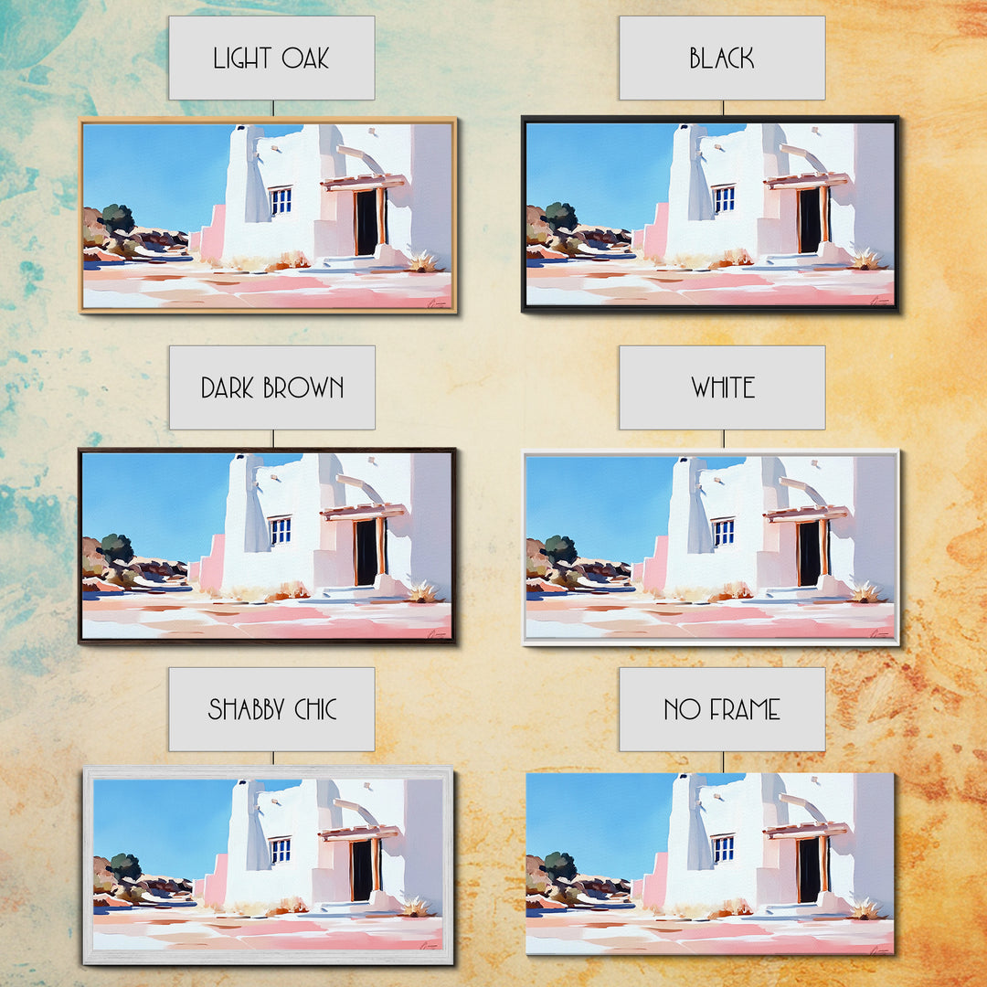 Adobe house, southwest art, rustic decor, framed canvas print, landscape painting, minimalist art, extra wide art, Joshua tree art