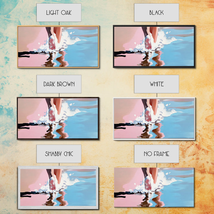 Barefoot Beach Walk, coastal decor, ocean painting, seascape painting, pink abstract art, light pink wall art, canvas print