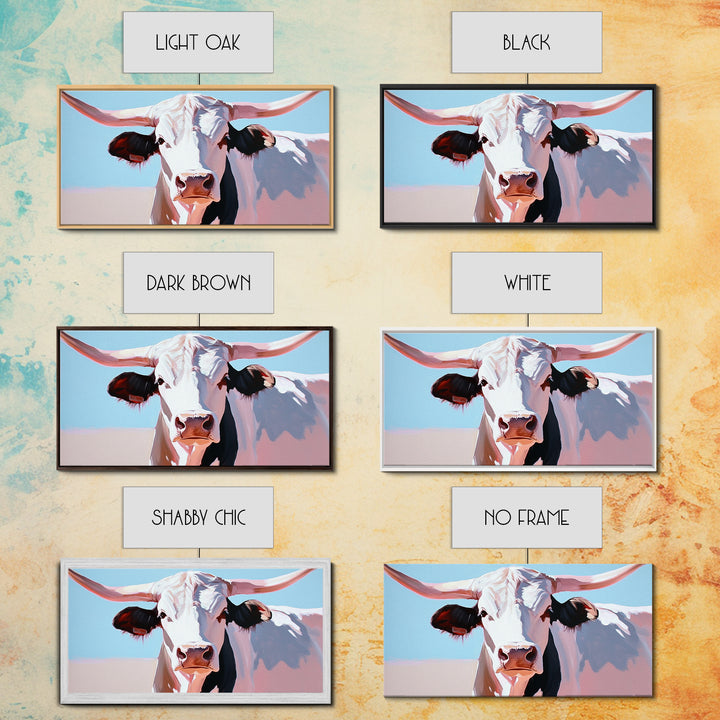 Bull And Bear Art, Rustic Wall Art, Farmhouse Art, Vintage Western Painting, Coastal Cowgirl Art, Framed Canvas Print, Above Couch Art