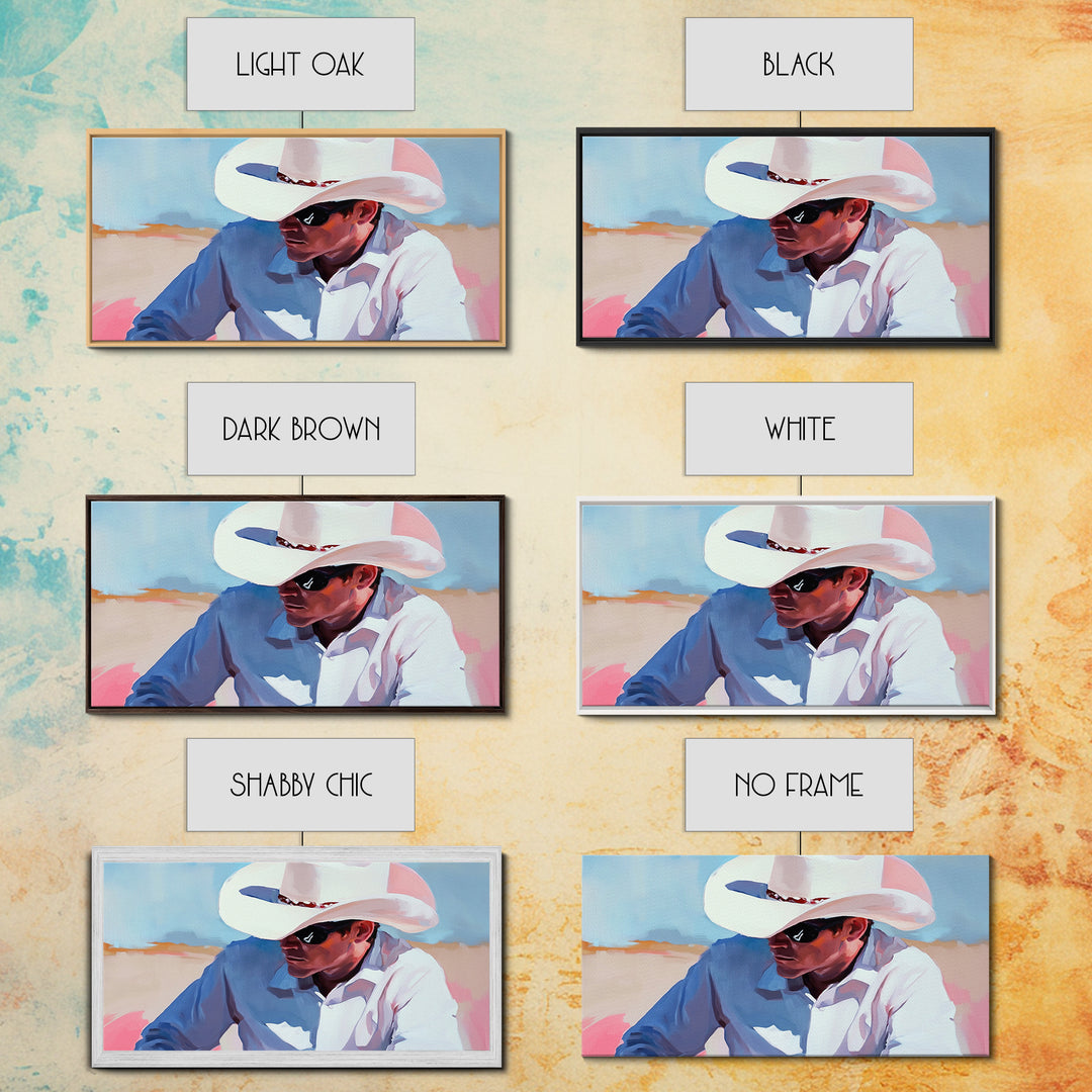 Cowboy Painting, Western Art, Rustic Wall Art, Coastal Cowgirl Art, Lofi Art, Chicano Art, Framed Canvas Print, Extra Wide Art, Panoramic Art