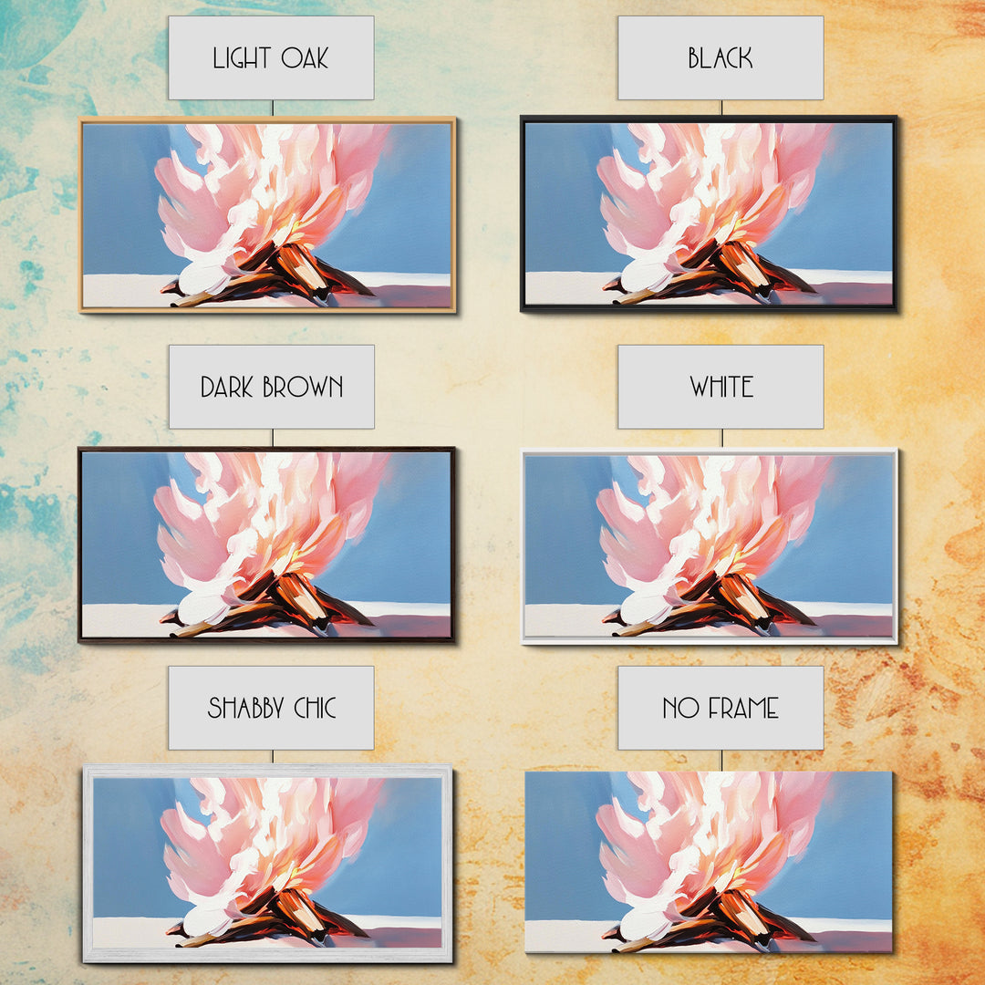 Campfire Painting, Rustic Art, Moody Art, Cozy Wall Art, Southwest Wall Art, Extra Wide Art, Framed Canvas Print, Above Couch Art, Panoramic Art