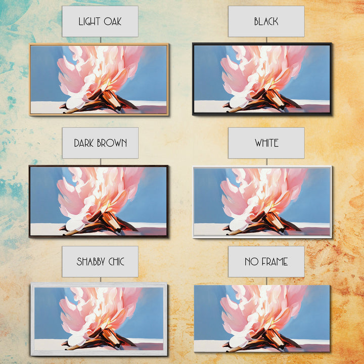 Campfire Painting, Rustic Art, Moody Art, Cozy Wall Art, Southwest Wall Art, Extra Wide Art, Framed Canvas Print, Above Couch Art, Panoramic Art