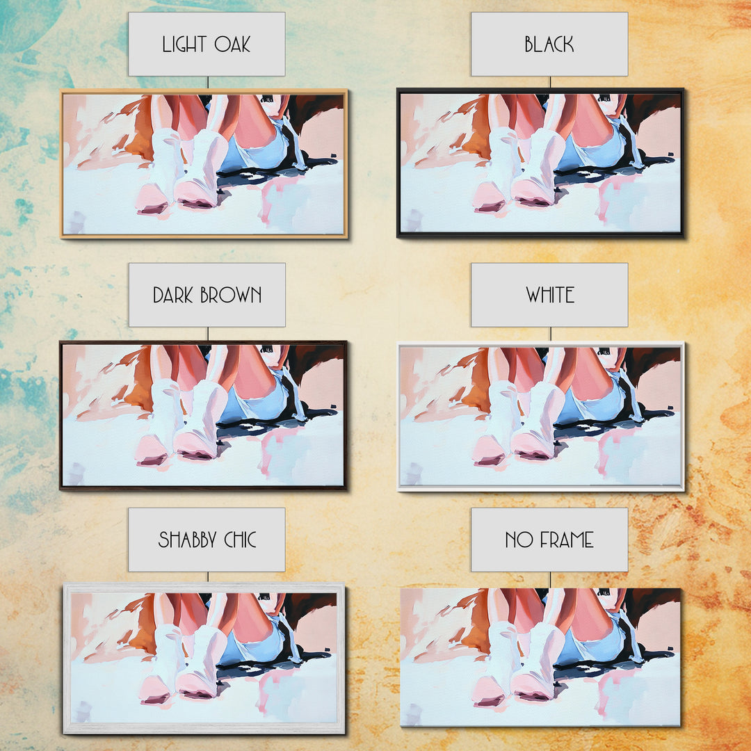 Cowgirl Boots, black cowgirl painting, rustic wall art, farmhouse decor, moody woman lying in bed painting, framed canvas print