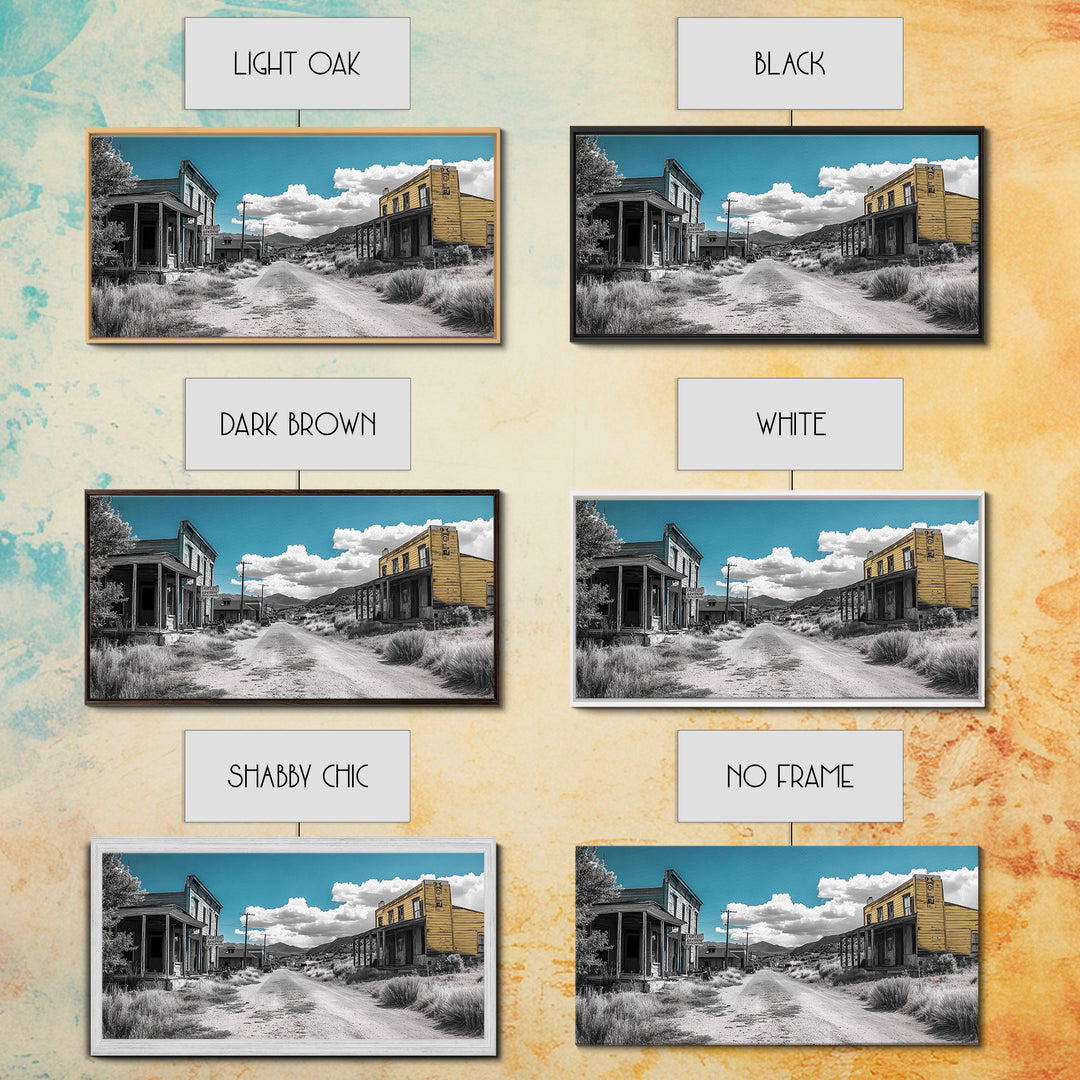 Abandoned Ghost Town Canvas Print Rustic Wall Art Western Landscape Painting Wabi Sabi Art Above Couch Art Extra Wide Horizontal Art