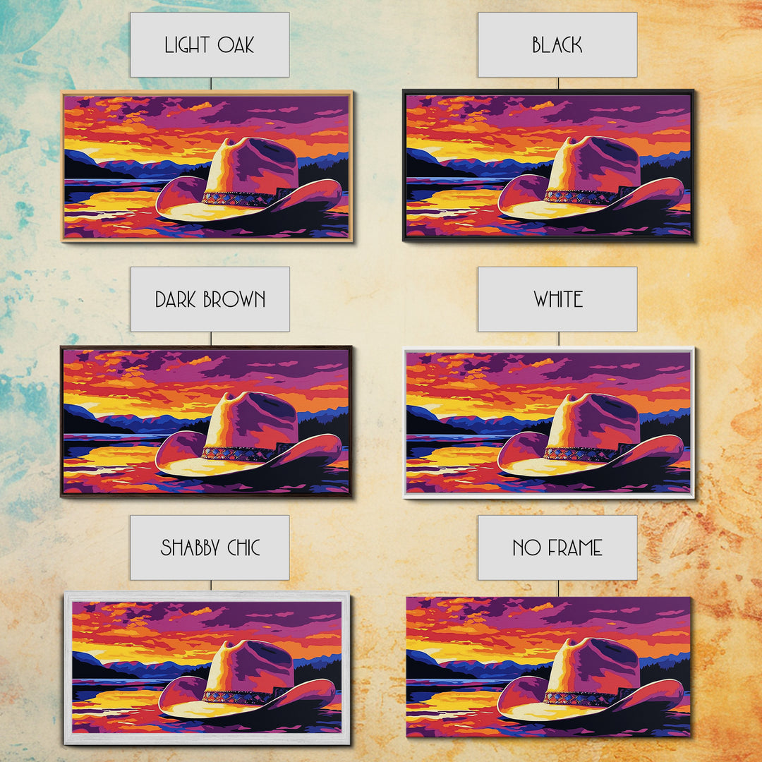 Cowboy Hat, coastal cowgirl wall art, rustic decor, landscape painting, western painting, Canvas Print, farmhouse art, southwest wall art