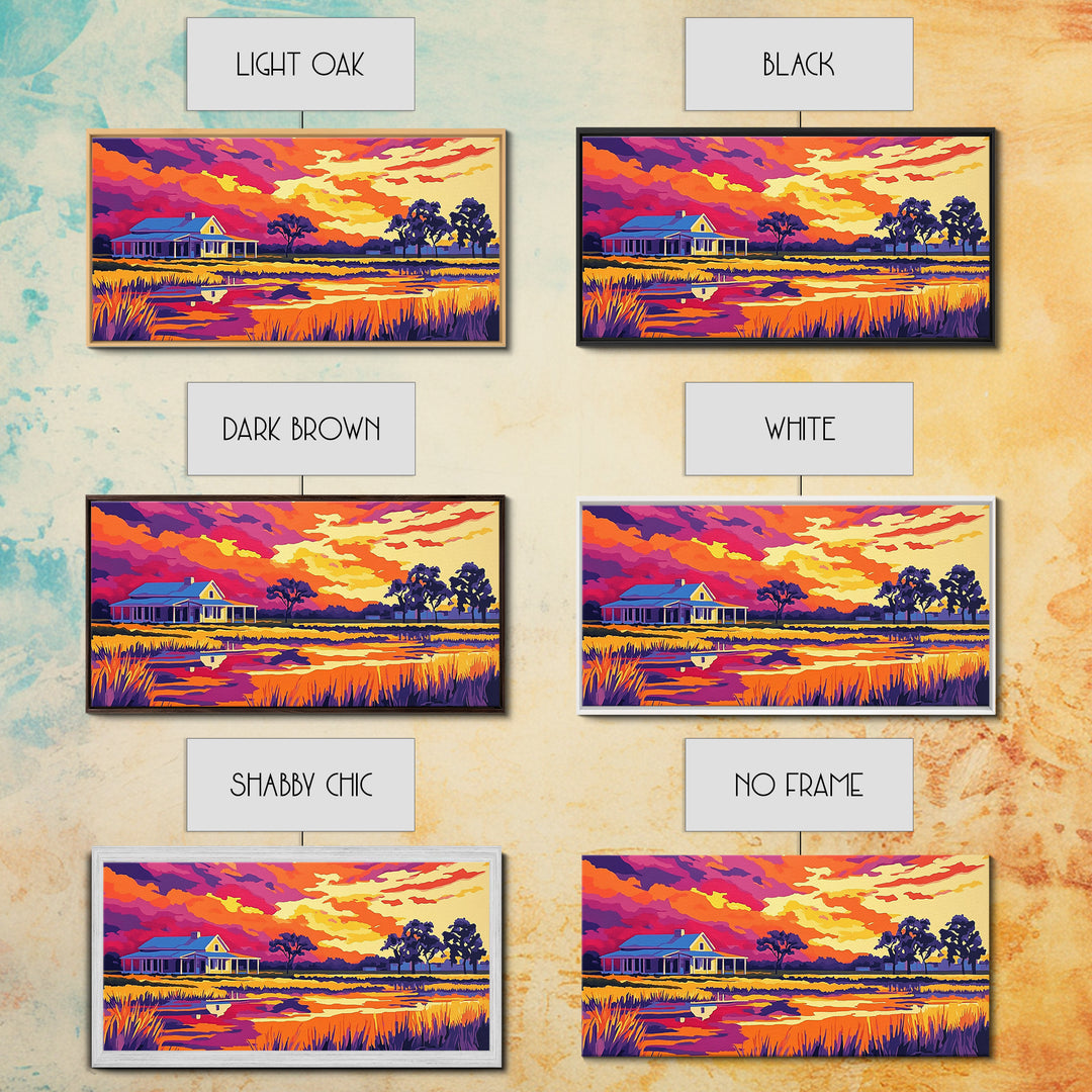 Rural Farmhouse, Rustic Wall Art, Barn Landscape Oil Painting, Farmhouse Art, Framed Canvas Print, Panoramic Art, Above Bed Wall Art