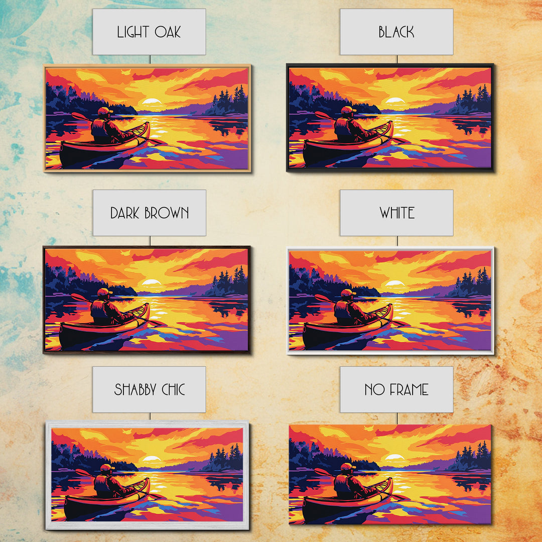 Kayaker at Sunset, fisherman painting, nautical painting, coastal landscape art, rustic decor, panoramic painting, canvas print