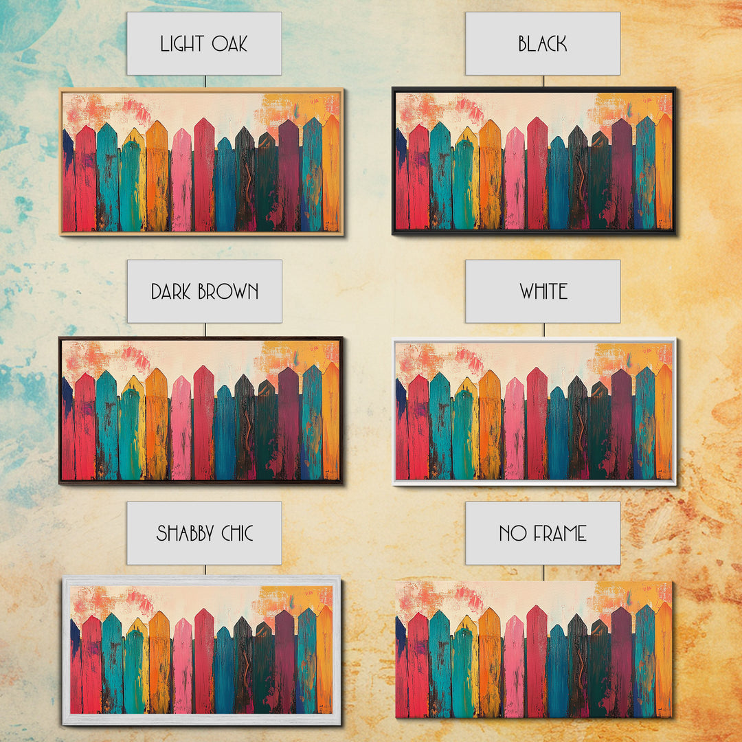 Rustic Fence Art, farmhouse art, rustic wall art, wabi sabi art, colorful wood painting, extra wide art, canvas print, southwestern decor