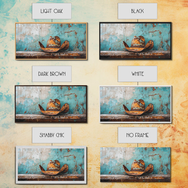 Cowboy Hat Art, Framed Canvas Print, Rustic Decor, Southwest Wall Art, Extra Wide Art, Farmhouse Art, Moody Art, Western Wall Art