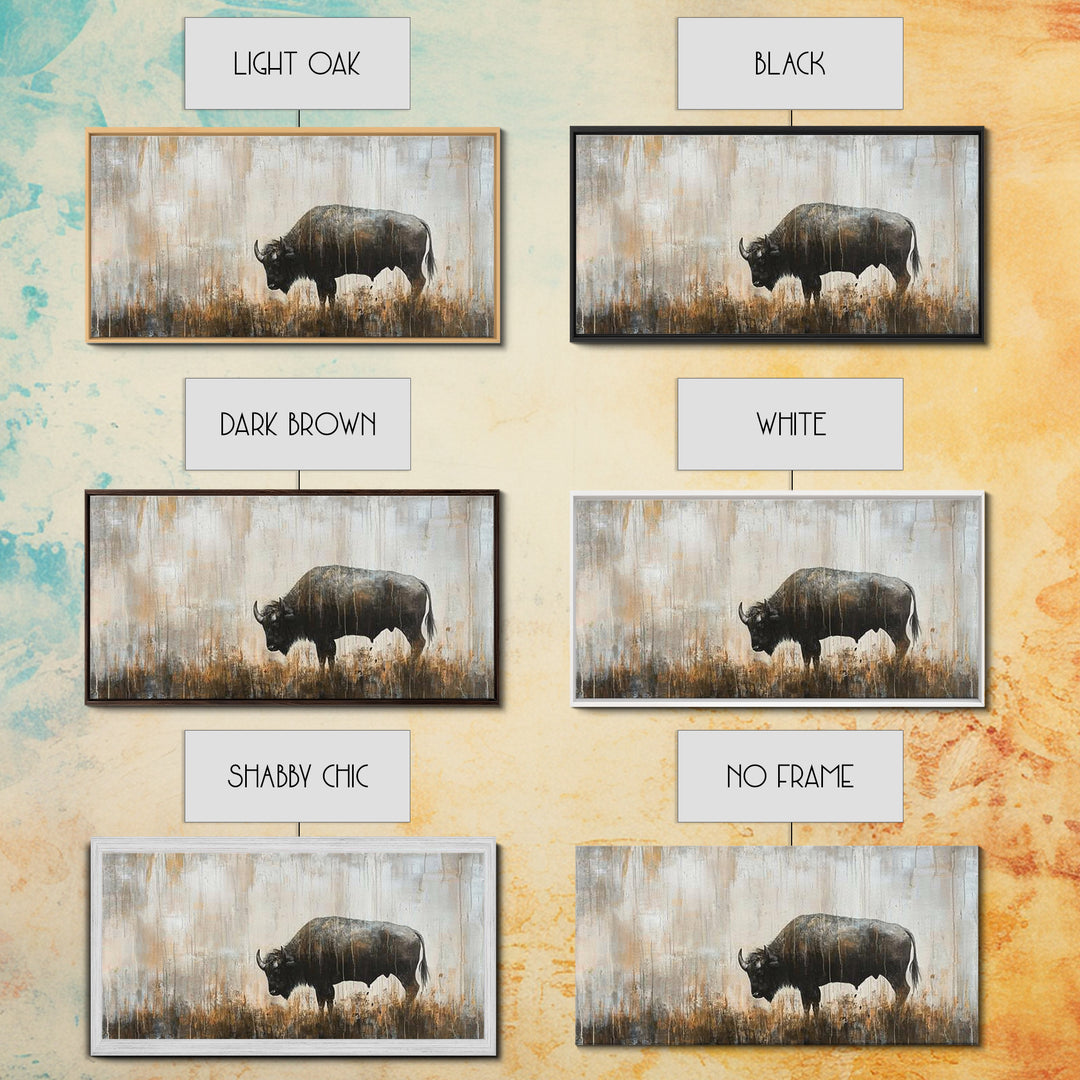 Bison Painting, Framed Canvas Print, Rustic Wall Art, Moody Art, Southwest Wall Art, Extra Wide Art, Farmhouse Art, Above Couch Art